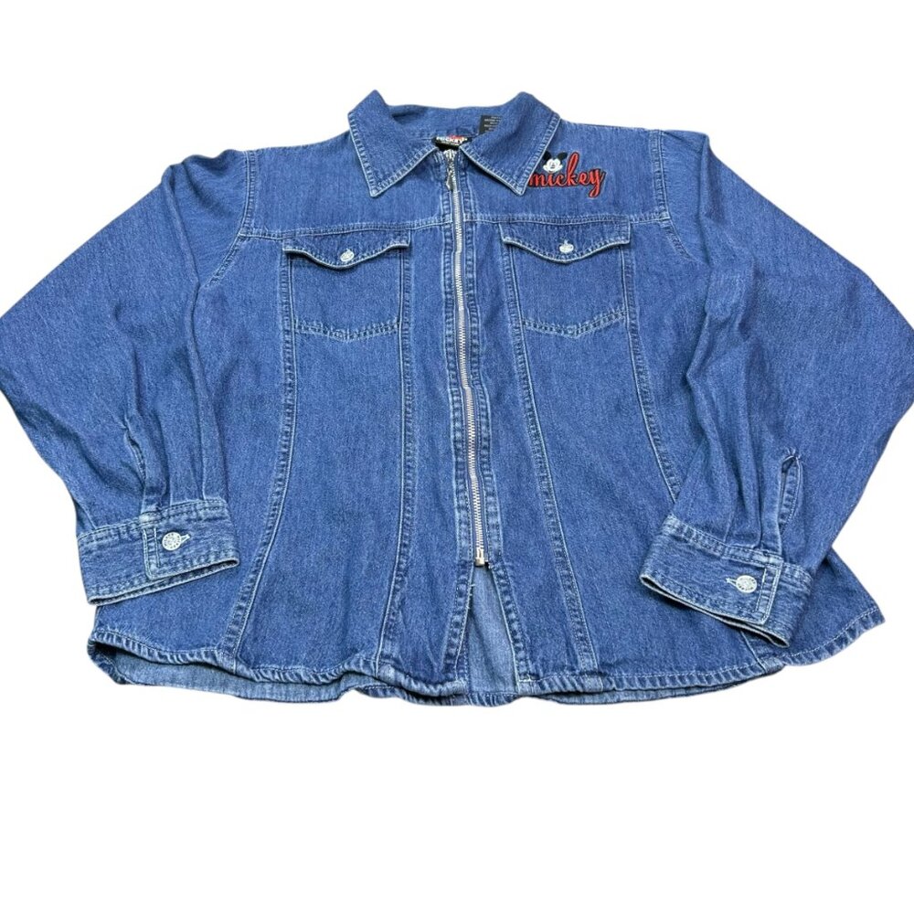 Vintage Mickey Jerry Leigh Mickey Mouse Woman's Denim Shirt Jacket Medium Zip - Picture 2 of 8